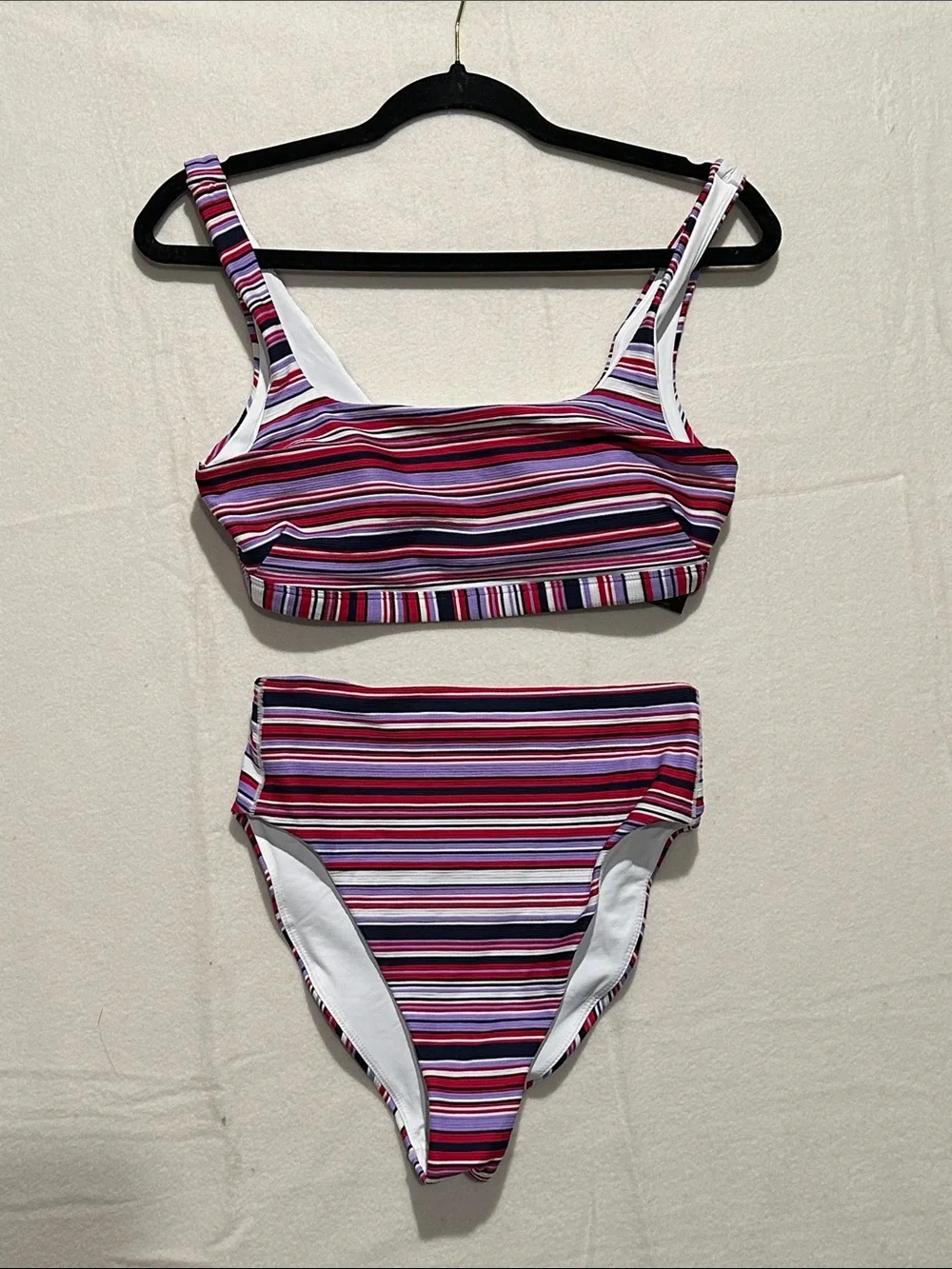 Nuuds square neck bikini top and high waist bikini sz 12 wisteria stripes